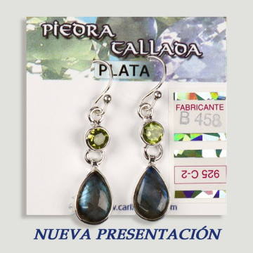 Pendientes PLATA. Labradorita + piedra tallada surtida. Forma cabujón