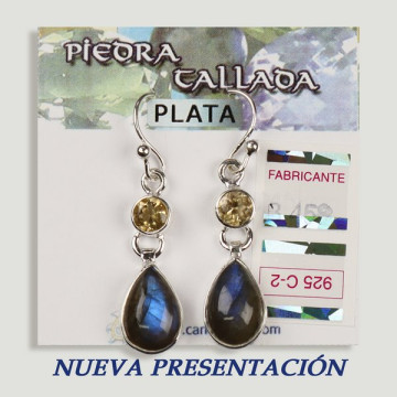 Pendientes PLATA. Labradorita + piedra tallada surtida. Forma cabujón