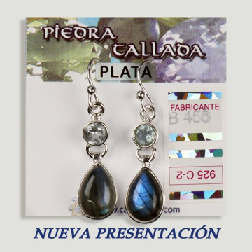 SILVER earrings. Labradorite + assorted faceted stone. cabochon shape