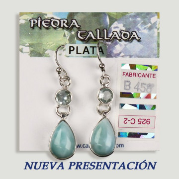 Boucles d'oreilles en argent. Larimar + pierre taillée assortie. forme de cabochon