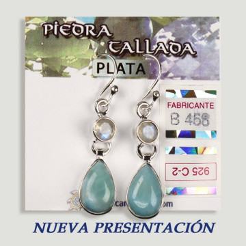 Boucles d'oreilles en argent. Larimar + pierre taillée assortie. forme de cabochon