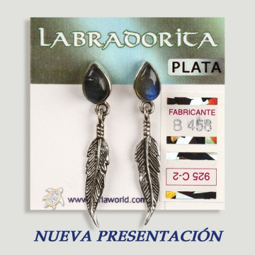 SILVER earrings. Labradorite with feather. cabochon shape