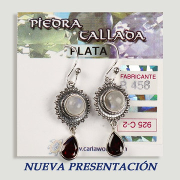 Pendientes PLATA. Piedra Luna + piedra tallada surtida. Forma cabujón