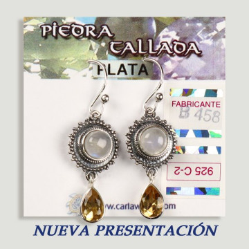 Pendientes PLATA. Piedra Luna + piedra tallada surtida. Forma cabujón