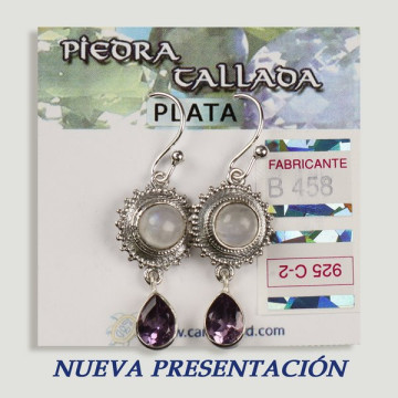 Pendientes PLATA. Piedra Luna + piedra tallada surtida. Forma cabujón