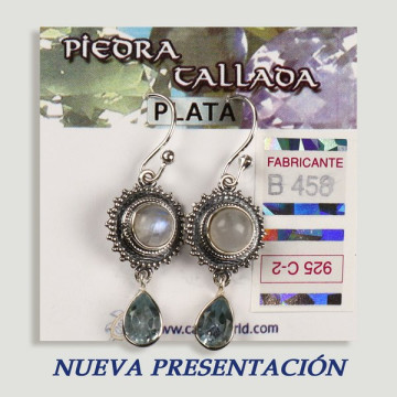 SILVER earrings. Moonstone + assorted carved stone. cabochon shape