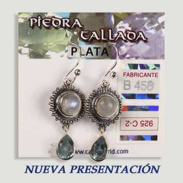 Pendientes PLATA. Piedra Luna + piedra tallada surtida. Forma cabujón