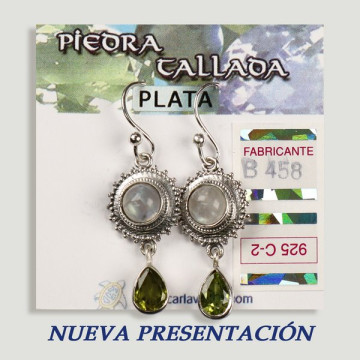 Pendientes PLATA. Piedra Luna + piedra tallada surtida. Forma cabujón