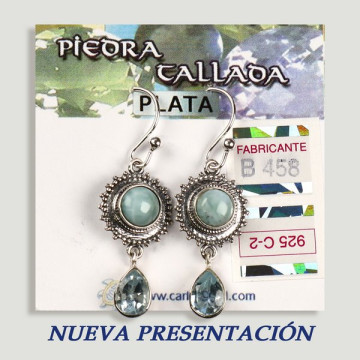 SILVER earrings. Larimar + assorted carved stone. cabochon shape
