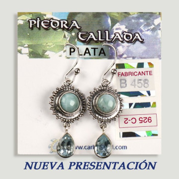 Boucles d'oreilles en argent. Larimar + pierre taillée assortie. forme de cabochon