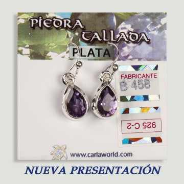 Pendientes PLATA. Amatista tallada. Forma lágrima. 