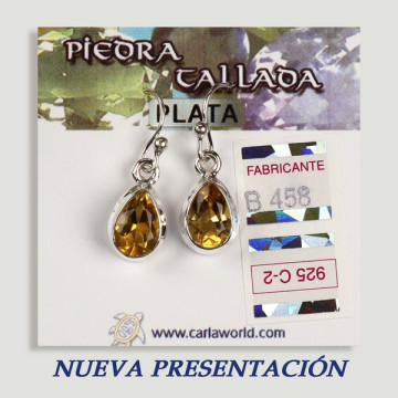 Pendientes PLATA. Citrino tallada. Forma lágrima. 