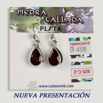 SILVER earrings. carved garnet. teardrop shape