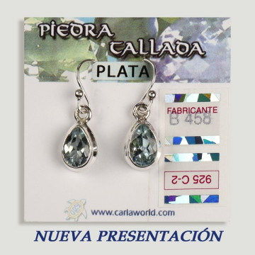 Pendientes PLATA. Topacio azul tallada. Forma lágrima. 