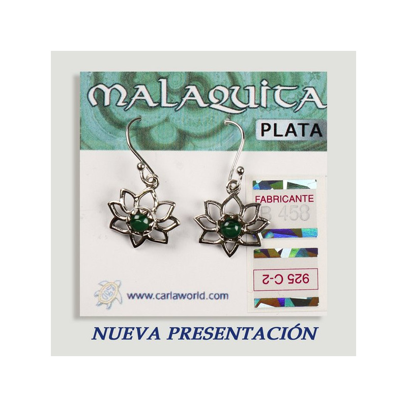 SILVER earrings. Malachite. Flower with cabochon. SILVER earrings. Malachite. Flower with cabochon.