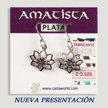 SILVER earrings. Amethyst. Flower with cabochon.