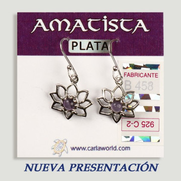 Pendientes PLATA. Amatista. Flor con cabujón. 