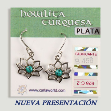 SILVER earrings. Turquoise. Flower with cabochon.