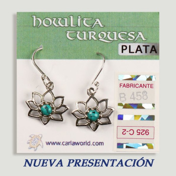 Brincos de prata. Turquesa. Flor com cabochão.