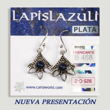 SILVER earrings. lapis lazuli. 3 petals with cabochon.