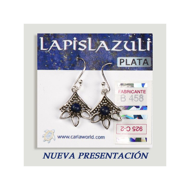 SILVER earrings. lapis lazuli. 3 petals with cabochon. SILVER earrings. lapis lazuli. 3 petals with cabochon.
