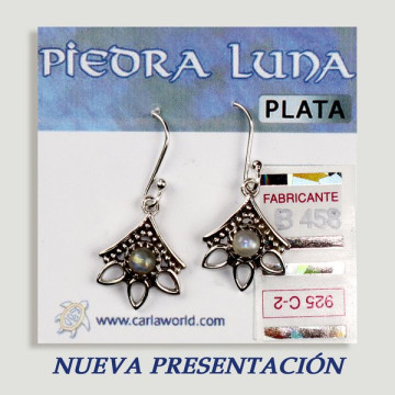 Pendientes PLATA. Piedra Luna. 3 pétalos con cabujón. 