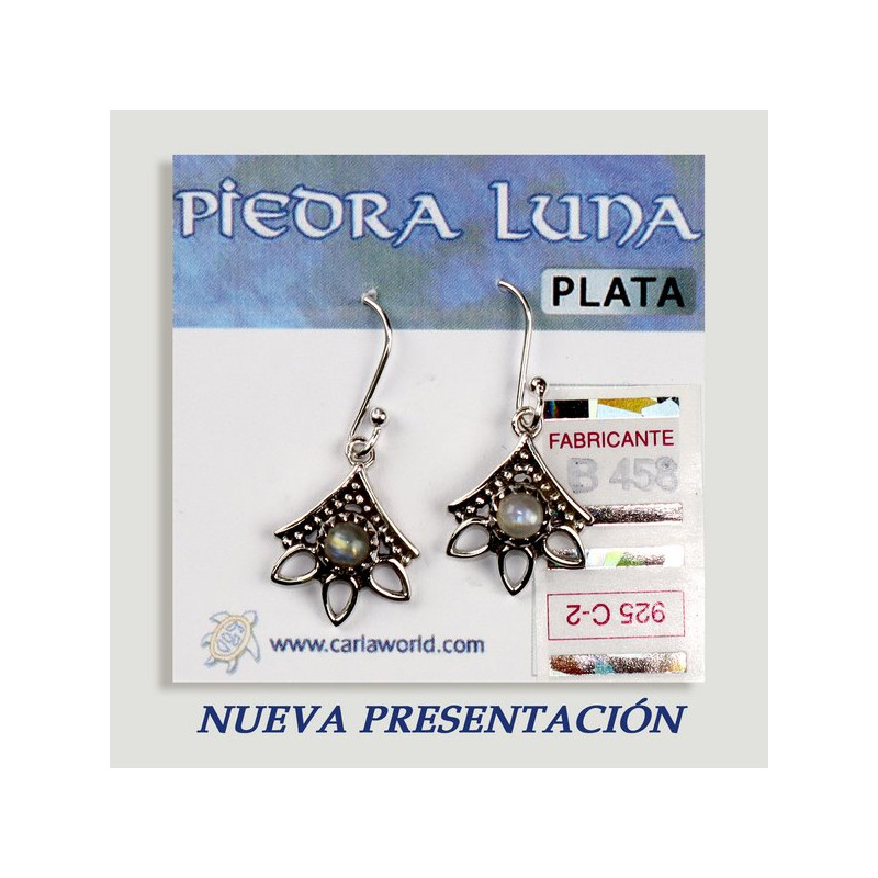 SILVER earrings. Moon Stone. 3 petals with cabochon. SILVER earrings. Moon Stone. 3 petals with cabochon.