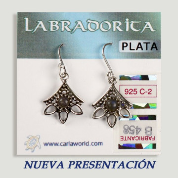 SILVER earrings. labradorite. 3 petals with cabochon.