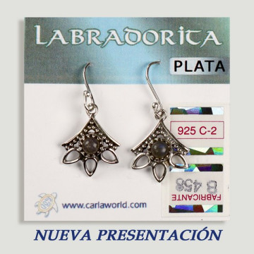 Pendientes PLATA. Labradorita. 3 pétalos con cabujón. 