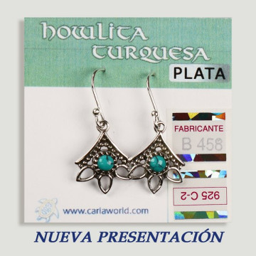 Pendientes PLATA. Turquesa. 3 pétalos con cabujón. 