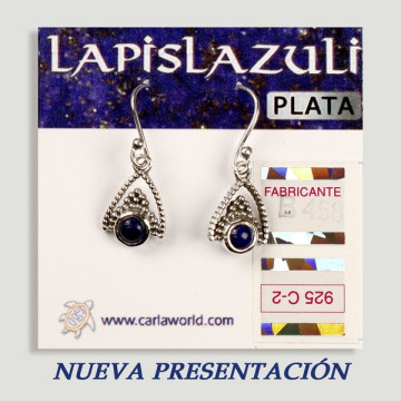 SILVER earrings. lapis lazuli. 3 petals with cabochon.