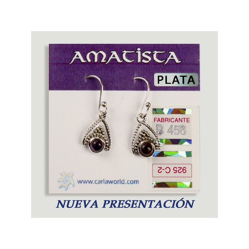 SILVER earrings. Amethyst. Triangle with cabochon. SILVER earrings. Amethyst. Triangle with cabochon.