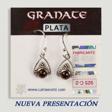 Pendientes PLATA. Granate. Triángulo con cabujón. 