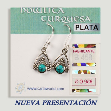 Pendientes PLATA. Turquesa. Triángulo con cabujón. 