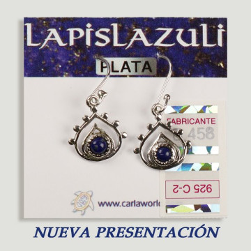 Boucles d'oreilles en argent. Lapis lazuli. Larme avec cabochon.