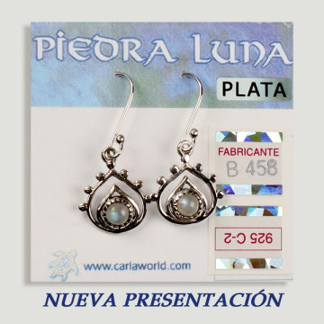 SILVER earrings. Moon Stone. Teardrop with cabochon.