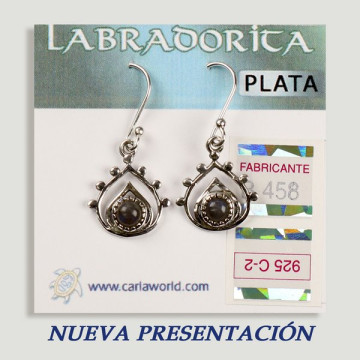 Pendientes PLATA. Labradorita. Lágrima con cabujón. 