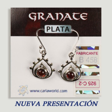 Pendientes PLATA. Granate. Lágrima con cabujón. 