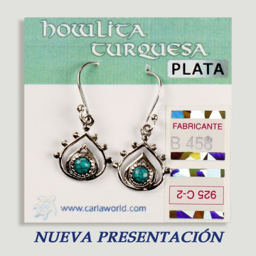 Pendientes PLATA. Turquesa. Lágrima con cabujón. 