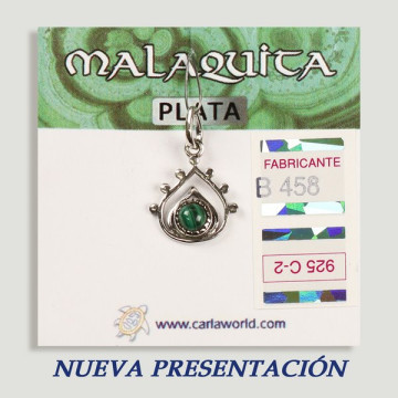 SILVER pendant. Malachite. Teardrop with cabochon.