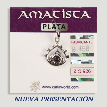 Colgante PLATA. Amatista. Lágrima con cabujón. 