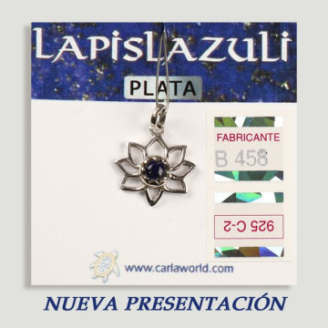 Colgante PLATA. Lapislázuli. Flor con cabujón. 