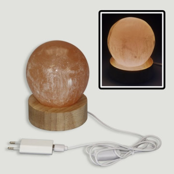 USB Selenite Lamp. orange ball. White light. 7cm.