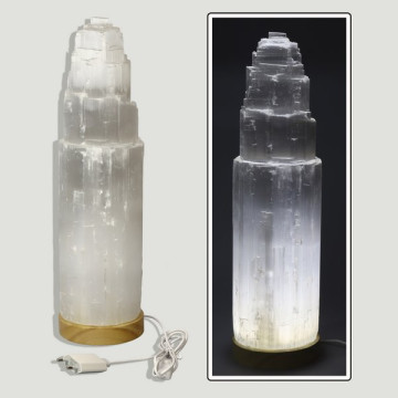 Selenite cathedral lamp 37cm. White light. USB + Adapter.