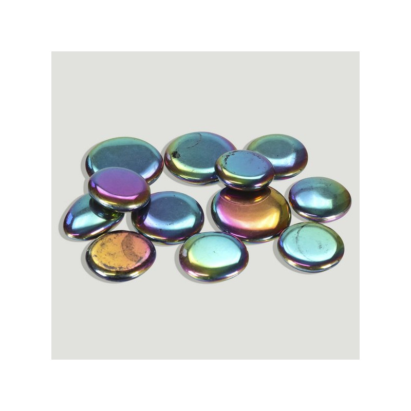 Rodado plano pulido Obsidiana Arcoiris. 3/4cm aprox. Rodado plano pulido Obsidiana Arcoiris. 3/4cm aprox.