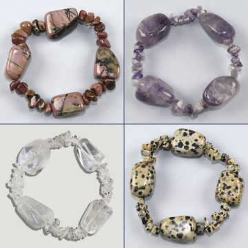 WHEEL 03. Elastic bracelet rolled and chip. assorted minerals