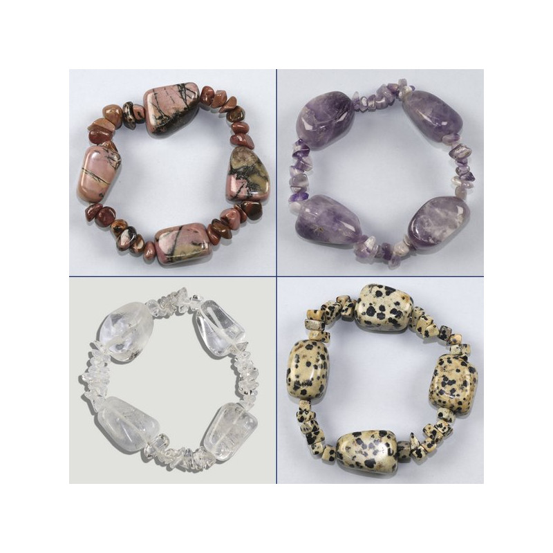 WHEEL 03. Elastic bracelet rolled and chip. assorted minerals WHEEL 03. Elastic bracelet rolled and chip. assorted minerals