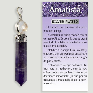 AMETHYST with QUARTZ ball. Silver plated pendant.