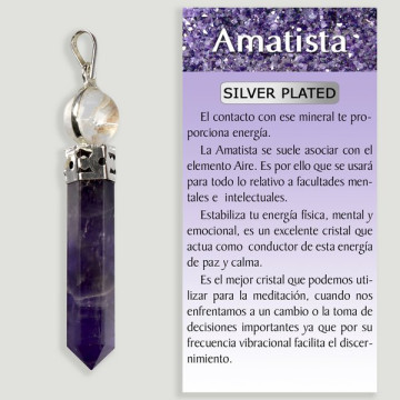 AMETHYSTE avec boule de QUARTZ. Pendentif plaqué argent.