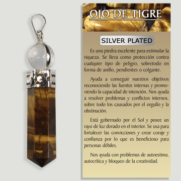 EYE of TIGER with QUARTZ ball. Silver plated pendant.